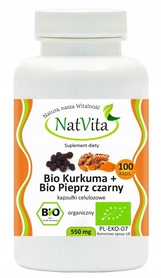 NatVita Bio Kurkuma + Bio Pieprz Czarny 100kapsułek /550mg